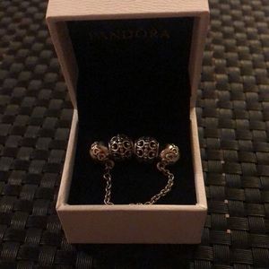 Authentic Pandora Charms With Band Heart Safety Chain Charm.